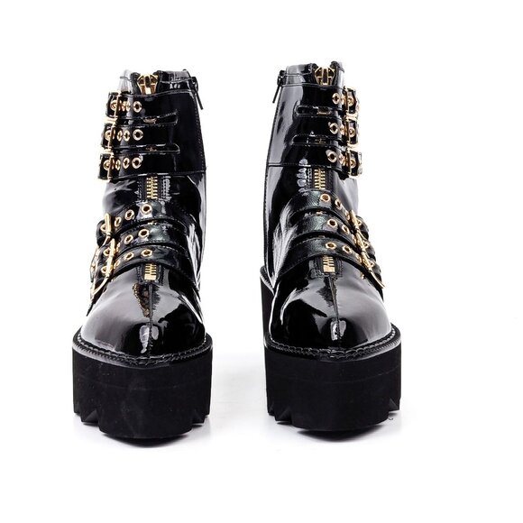 Jeffrey Campbell Wmn Gristle Stempunk Gothic Patent Leather Platform boots 8.5 - Picture 2 of 7